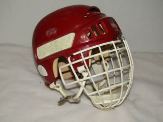 Vintage Retro Ccm 1032 Size 7 " - 7 1/8 " Red Hockey Helmet Junior With Cage 424