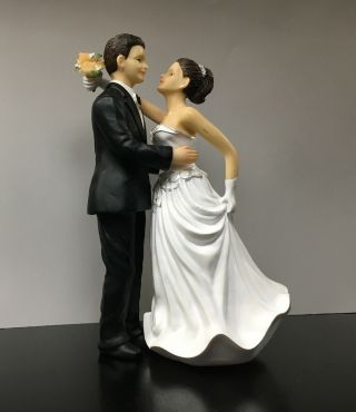 Vtg Bride & Groom Wedding Cake Topper Figurines Realistic Caucasian & Brunette