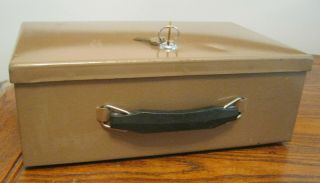 Vintage Rockaway Lock Box Tan Metal Fire Safe Valuables 2 Keys 12.  5 X 8.  5 X 4.  25
