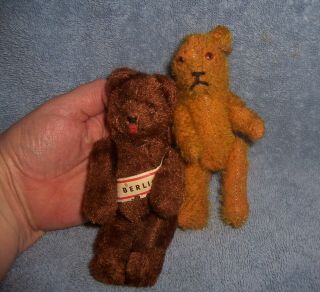 2 Vintage Antique Teddy Bear 6 " Brown German Berlin Tag 5 " Gold/yellow Mohair