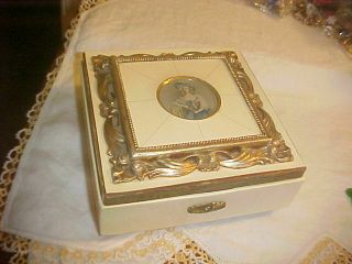 Vintage Jewel Jewelry Box French Ivory And Cameo With Key Lock