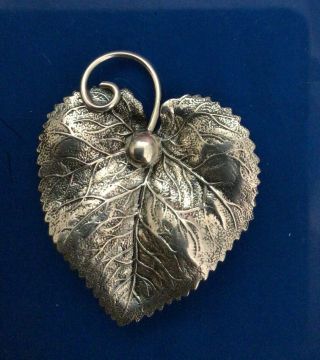 Vintage Jewelart Sterling Silver Pin Brooch Leaf With Berry