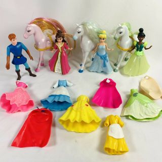Disney Princess Cinderella Tiana Belle Polly Pocket With Horses Dress Magic Clip