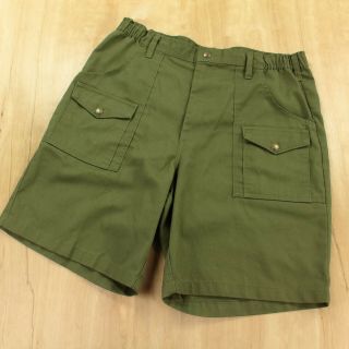 Boy Scouts 6 Pocket Uniform Shorts 27 " Elastic Waist Green Utility Cargo Vtg
