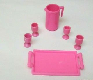Barbie Vintage Dream House Pink Water Pitcher Tray Goblets Set