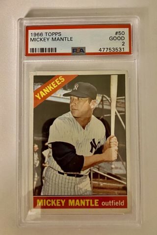 1966 Topps 50 Hof Mickey Mantle Yankees Psa 2 Good Card