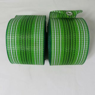 Vtg Lawn Chair Re - Webbing Greens & White Stripes Strips Grommets 26 " 77 "