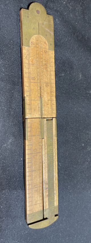 Vintage Stanley Brass Boxwood Folding Rule Ruler No.  32 1/2 With Caliper