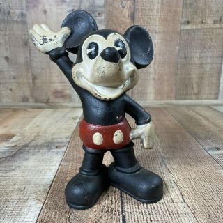 Vintage Mickey Mouse Coin Bank Heavy Cast Iron 9 " Hand Painted,  Screws Together