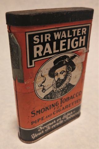Sir Walter Raleigh Pipe & Cigarette Tobacco Tin Can Pocket Vintage Metal Orange