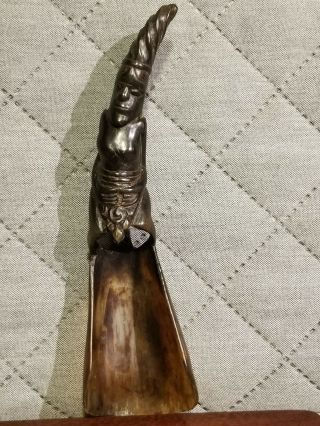 Vintage Carved Bovine Horn Scoop / 8.  5 " - - 4193