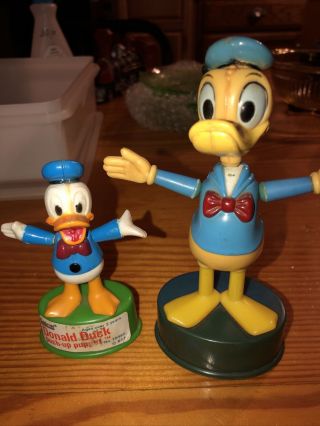 2 Vintage Disney Donald Duck Push Up Puppet Toy 1975/77 Gabriel Industries