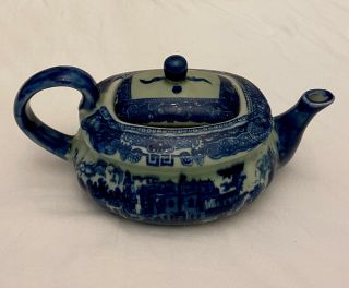 Vintage Large Victoria Ware Ironstone Flow Blue & White Teapot 10 " X6 " X5 "
