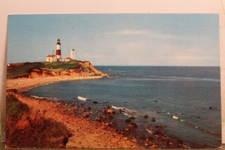 York Ny Montauk Point Lighthouse Fishing Village Postcard Old Vintage Card