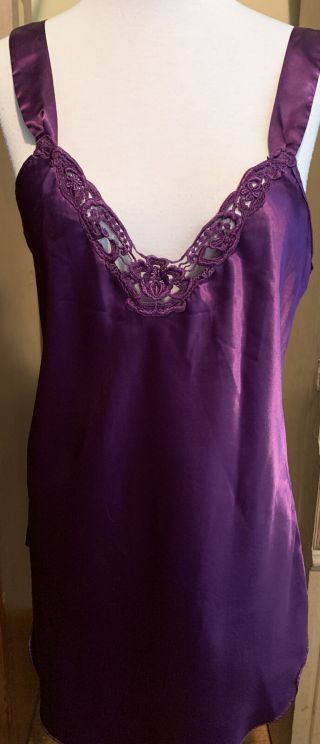 Vintage Laura Taylor At Home Purple Satin Look Chemise Nightgown Size Large