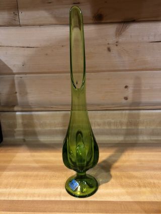 Viking Green Glass Swung Bud Vase Vintage 6 Petal Bottom Piece