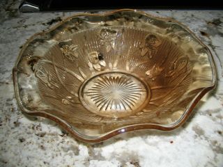 Vintage Marigold Carnival Glass Iris And Herringbone Serving Bowl 9 1/2 Inch