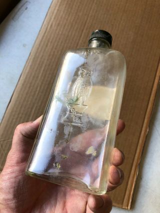 Vtg Owl Drug Co.  2 - Wing Clear Embossed Bottle Empty Spirits Of Turpentine 16oz.