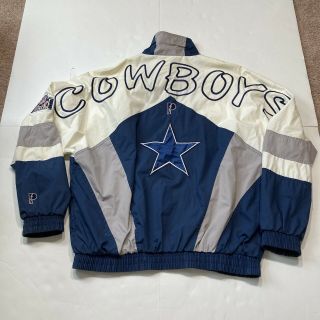 Mens Vintage Pro Player Dallas Cowboys Nfl Full Zip Windbreaker Jacket Large 90s