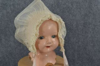 Old Baby Doll Hat Bonnet Ruffle Cotton Lace White Organdy