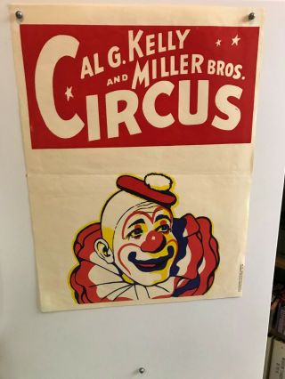 Vintage Al G Kelly - Miller Circus Poster 21 " X 28 " White Faced Clown Head