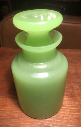 Vintage Hand Blown Lime Green Glass Decanter With Stopper