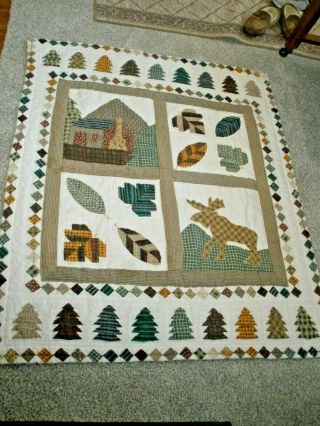 Vintage Homemade Forest/tree Appliqued Quilt/throw - 46 X 56