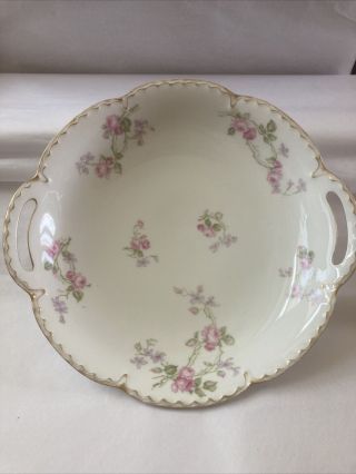 Vintage Limoges Haviland Serving Plate Bowl Pink Rose Gold Double Handled France