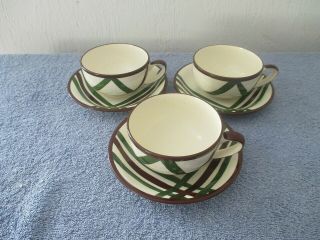 Rare Vintage Vernon Kilns Vernonware Bel - Air Set Of 3 Coffee/tea Cups & Saucers