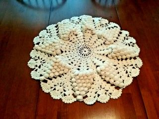 Vintage Large 1950s Doily Hand Crocheted Raised Grapes 24 " Diameter