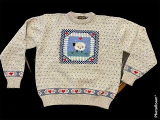 Vintage Eddie Bauer Long Sleeve Wool Lamb Heart Sweater Size L
