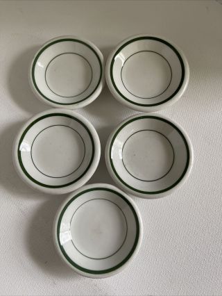 Set Of 5 Vintage Ironstone Green & White Chunky Butter Pats Restaurant Style