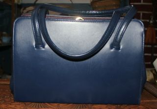 Vintage Maclaren Norwich England Navy Blue Purse Handbag Patent Leather