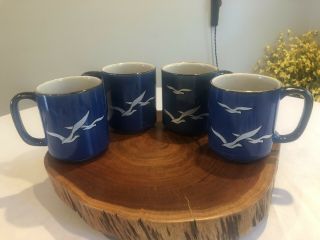 Vintage 1970’s Set Of 4 Otagiri Seagull Birds Stoneware Coffee Mugs