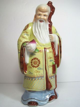 Antique Vintage Chinese God Of Longevity Hand Painted Figurine 9.  5 " Tall