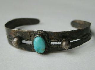Vtg Navajo Indian Sterling Silver Turquoise Infant Baby Child Size Cuff Bracelet