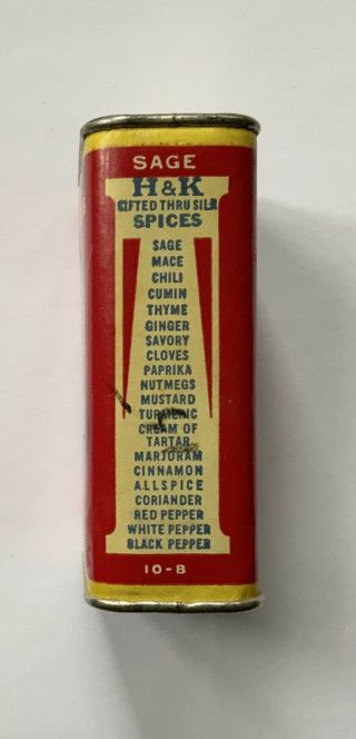 VINTAGE ADVERTISING H &K SAGE SPICE TIN - COFFEE CAN - ST.  LOUIS - GROCERY STORE 3