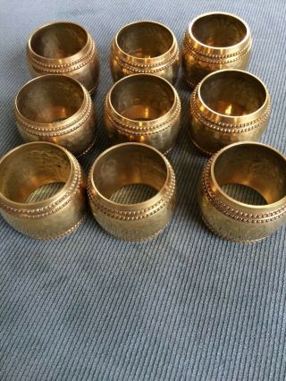 Vtg Set Of 9 Hand Hammered Brass Napkin Rings - Pre Owned - Pier One 1 - 1/2 " Opening