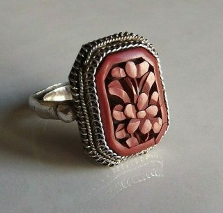 Vintage Chinese Silver Cinnabar Adjustable Ring A/f (t1 - 8)