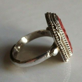 Vintage Chinese Silver Cinnabar Adjustable Ring a/f (T1 - 8) 2