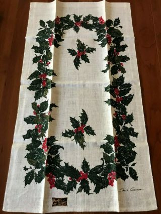 Vintage Kay Dee Christmas Holly And Berries Linen Dish Towel,