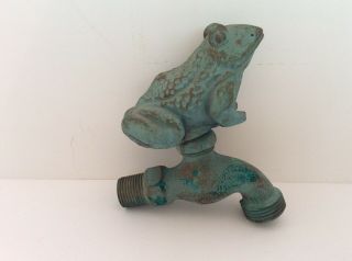 Vintage Frog Spigot Green Brass Bronze Figural Hose Toad Handle