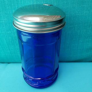 Vintage Cobalt Blue Glass Sugar Shaker Dispenser Farmhouse Country Kitchen Decor