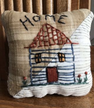 Vintage Primitive Sampler Stitchery Little Pillow Bowl Filler Home Folk Art