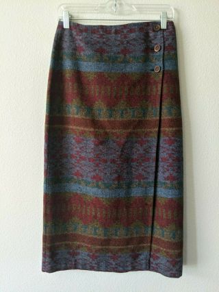 Vintage David Hollis Wool Blend Wrap Skirt,  Ethnic Geometric Pattern,  Size S
