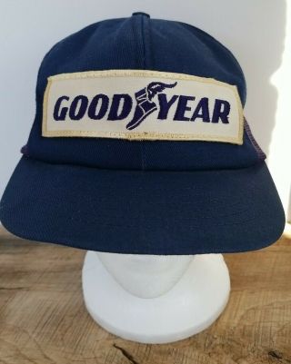 Vintage Goodyear Snapback Trucker Hat Patch Cap Made In The Usa Mesh Back