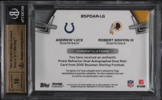 2012 Bowman Sterling Prism Refractor Robert Andrew Luck RC PATCH AUTO /15 BGS 10 2