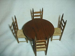 Vintage Dan - Dy Crafts 1/12 Wood Round Table And 4 - Ladder Back Chair Set – Nr