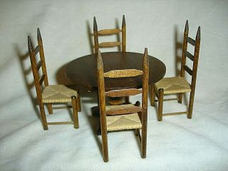 Vintage Dan - Dy Crafts 1/12 Wood Round Table and 4 - Ladder Back Chair Set – NR 2