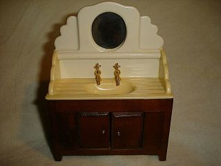 Vintage Bespaq 1/12 Wood And Plastic Double Faucet Mirror Vanity – Nr